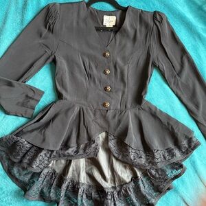 Sketch USA Button down lolita steampunk lace ruffle top bow detail gothic 80s